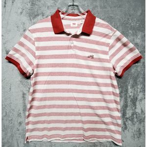NEW Mens Medium LEVIS Shirt Red White Striped Polo Casual Logo Cotton 224030026